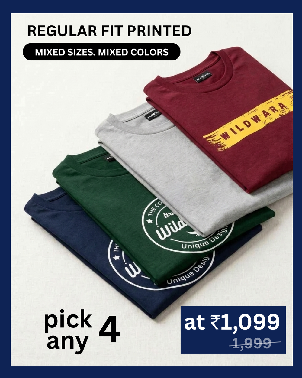 Pack of 4 - Cotton Regular Fit Printed T-Shirts
