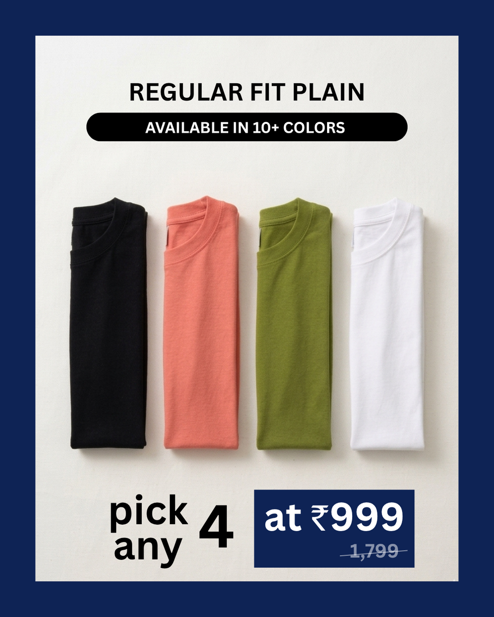 Pack of 4 - Cotton Regular Fit Plain T-Shirts
